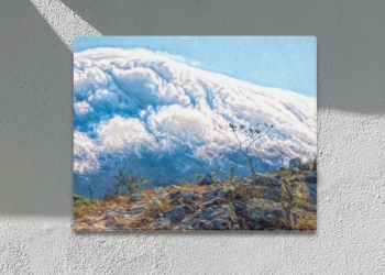 Mist Cascading over Lantau Peak Framed Canvas Print 20×16 inches