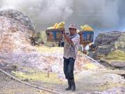 Kawah Ijen volcano sulphur mine and miners