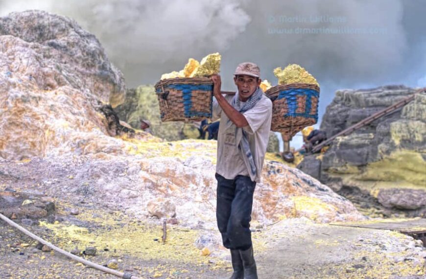 Kawah Ijen volcano sulphur mine and miners